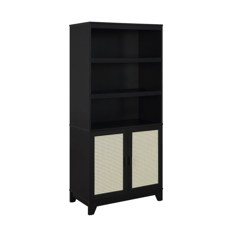Sheridan 70.86" H x 31.49" W Mid-Century Modern 7-Shelf Storage Bookcase Cabinet in Black, Black