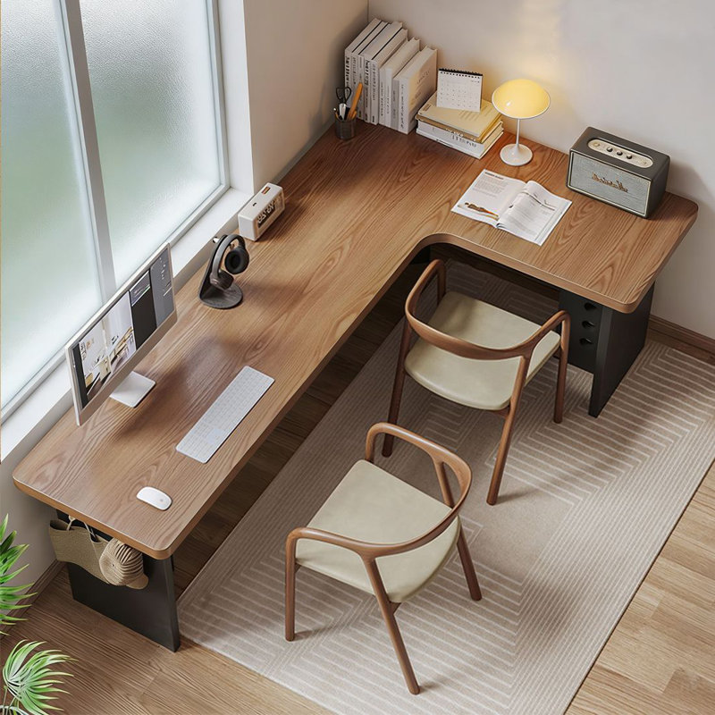 Bureau d'écriture en L en bois massif brun noisette, H 29,53 po x l 70,87 po x P 55,12 po, Retour à droite