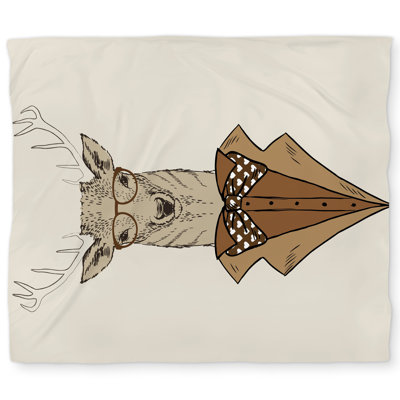 Beige Rustic King Duvet Cover with Deer Brown Coat Design