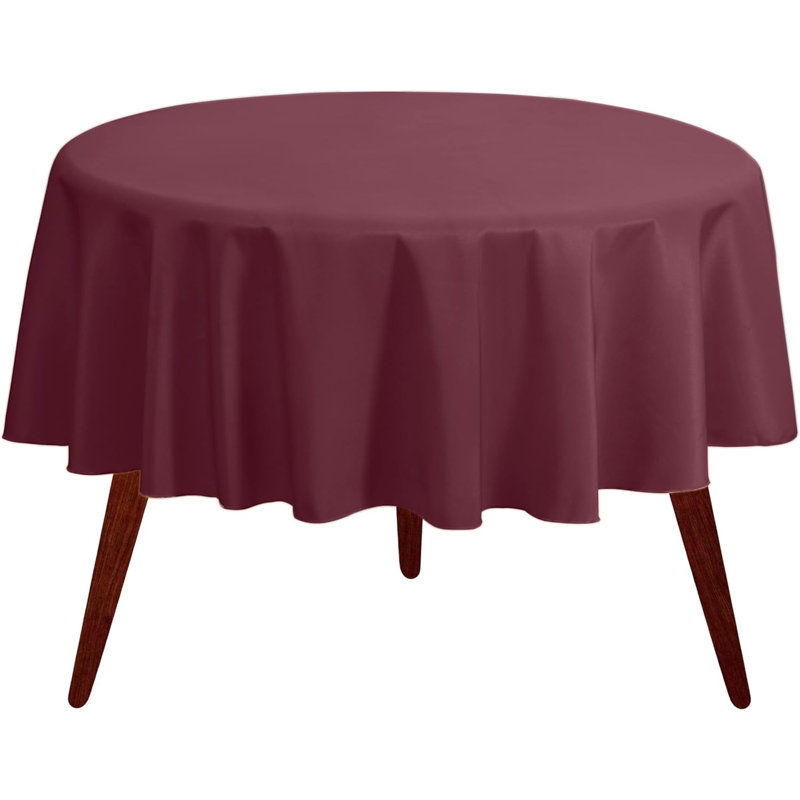 Ambee Round No Pattern Polyester Tablecloth, 70" Round, Burgundy