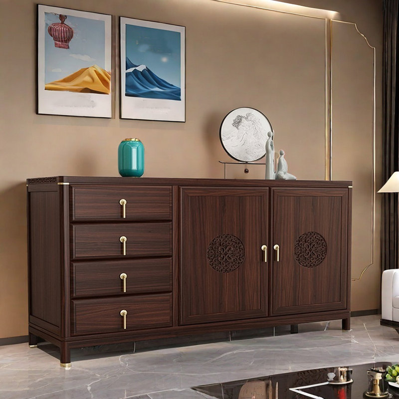 Buffet en bois massif de style chinois, Terre de Sienne