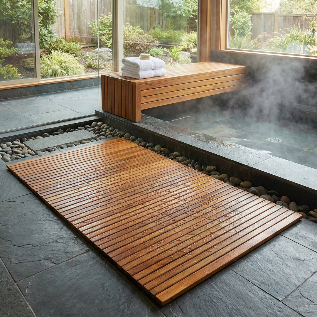 Alexei String Spa Rectangle Teak & Wood Bath Mat Bare Decor