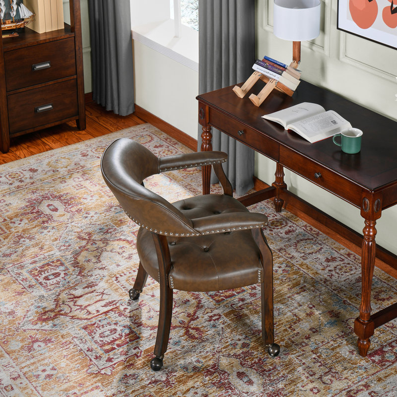  Porker Tufted Sponge Dining Chairs with Casters Brown, Dark Brown, 1