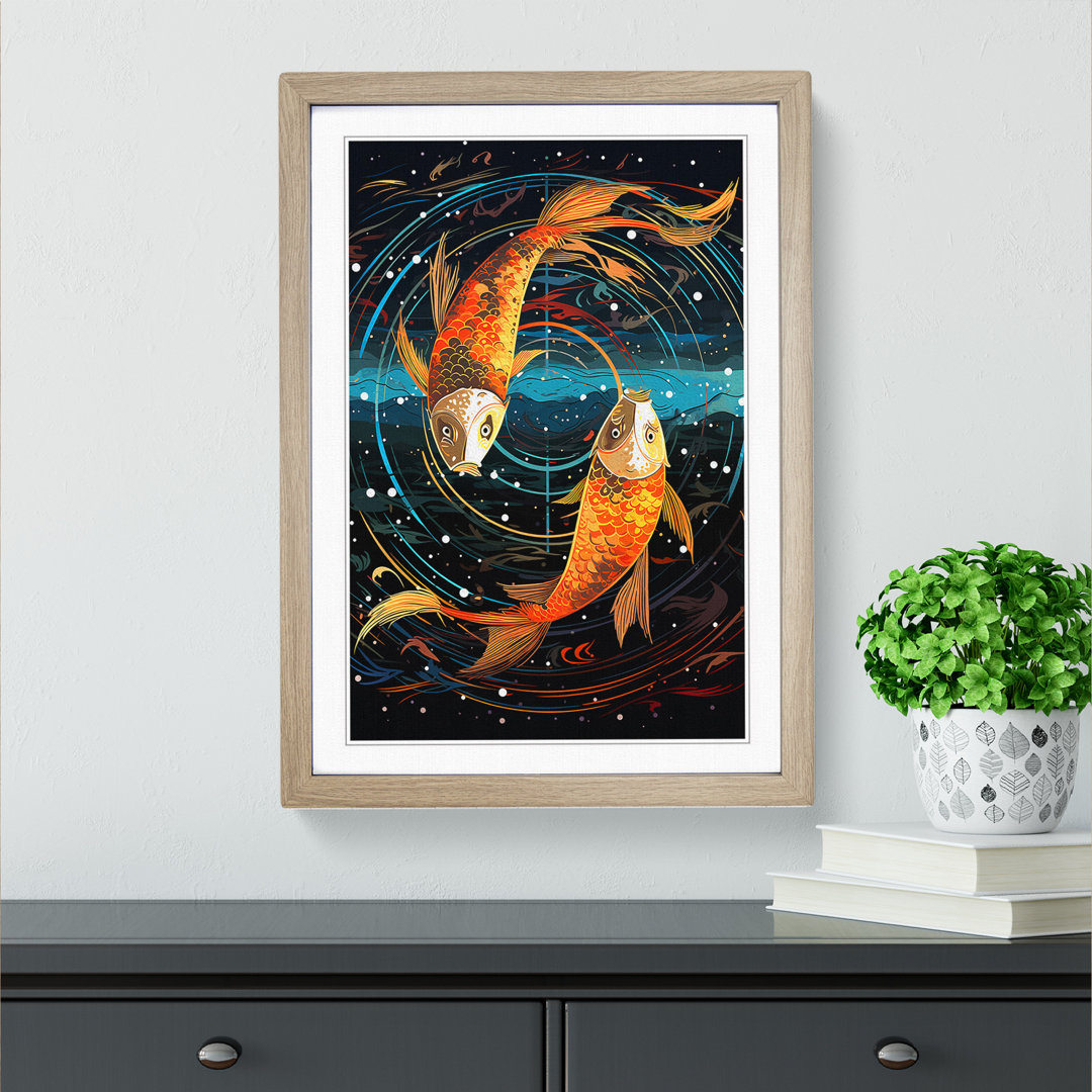 Pisces Fish Zodiac Colour Field - Single Picture Frame Print on Wood