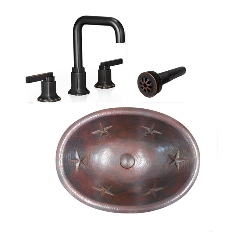 Lavabo de salle de bain ovale en cuivre 19 po avec robinet à col de cygne et drain assortis
