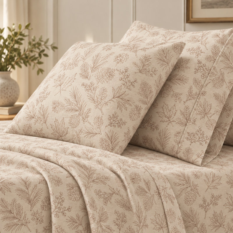 Ensemble de draps en flanelle 100% coton turc, Ensemble de draps pour lit simple avec 1 taie d'or, Branches