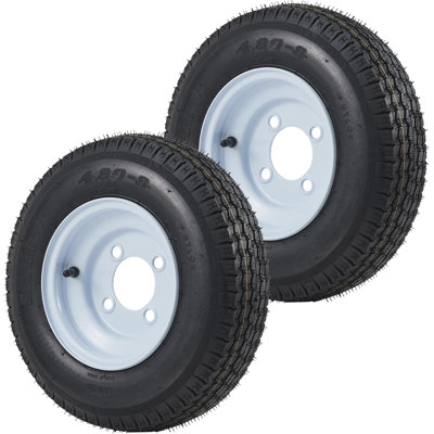 Lot de 2 pneus de remorque 4.80-8 (4.80x8 480-8) avec jantes de 8 pouces, blanches, 4 trous sur jantes de 4 pouces, indice de charge C, pneus robustes 6PR pour remorques utilitaires, bateaux et caravanes