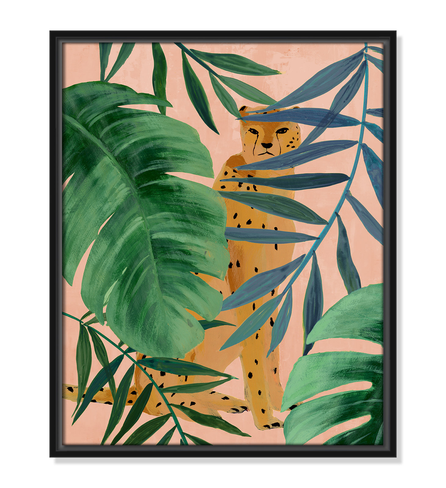 Allie "Silent Jungle" Painting by Isabelle Z, 21.5" H x 17.5" W x 2" D, Black Framed Canvas