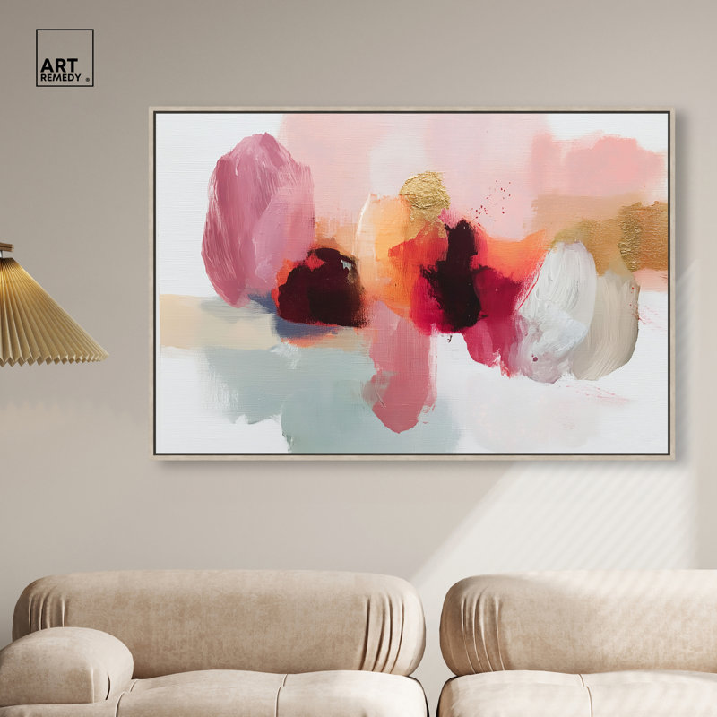 Décoration murale encadrée rose bourgogne Smear III par Art Remedy, cadre argenté, 54 x 36, H 37 po x l 55 po, Cadre argenté