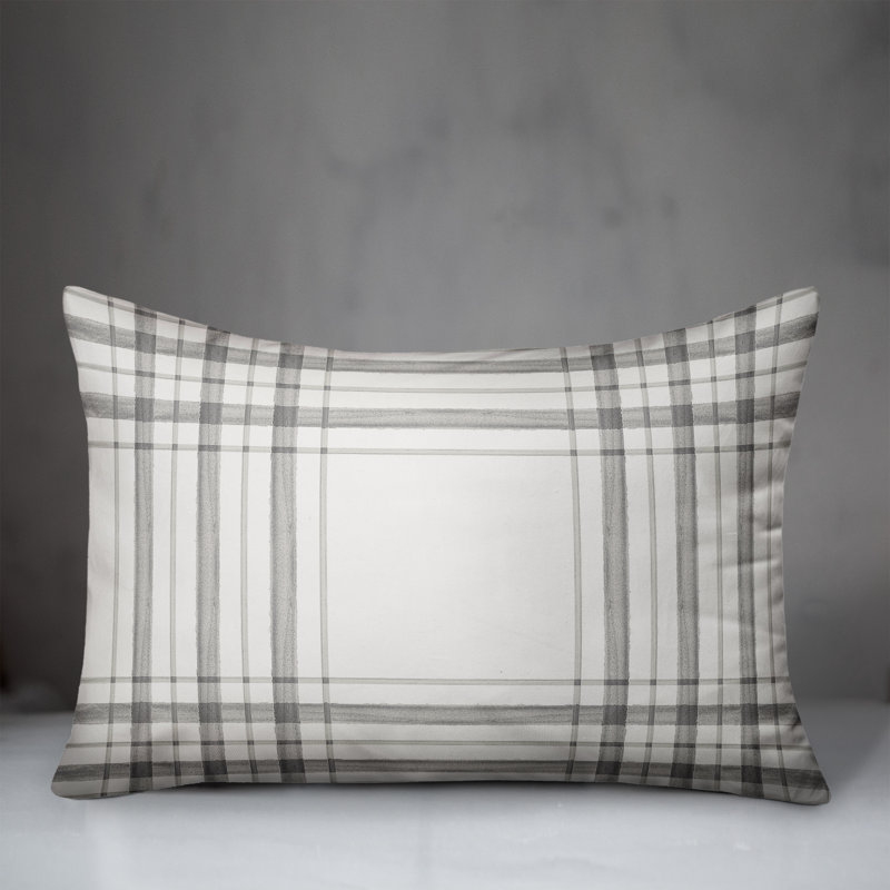 Plaid Outdoor Throw Pillow, Gray