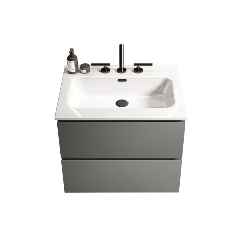 Meuble-lavabo de salle de bain 24 po avec lavabo et poignée en céramique gris sidéral - grande capacité de rangement chic