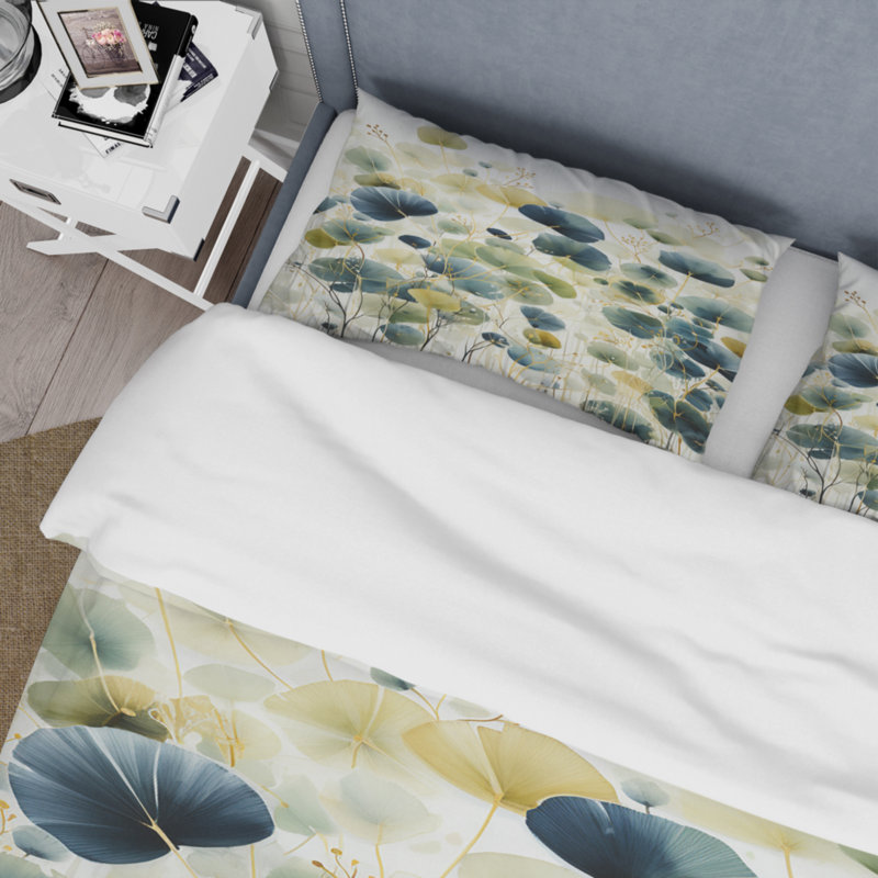 Blue Green Botanical Elegance - Ensemble de housse de couette Abstract Botanicals - Microfibre de polyester