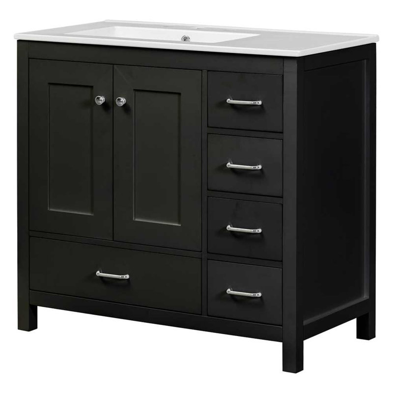 Meuble-lavabo noir 36 po avec lavabo en céramique 36 po