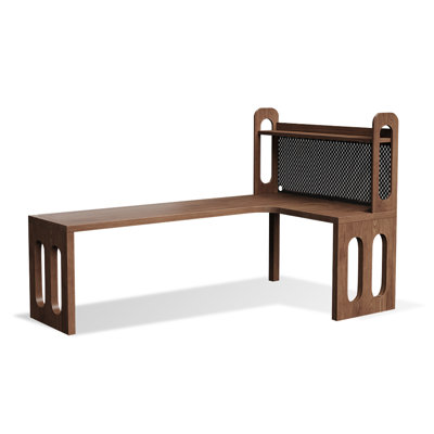 Nut-brown + Black L-Shaped Solid Wood + Iron desk