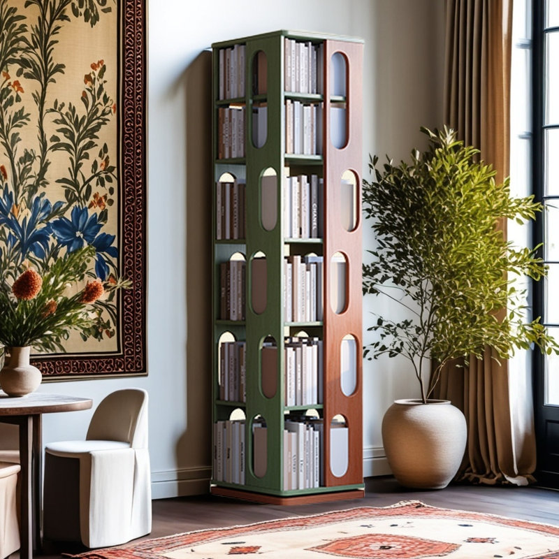Bibliothèque tournante de style français, (6 tablettes) H 70,87 po x l 17,32 po x P 17,32 po
