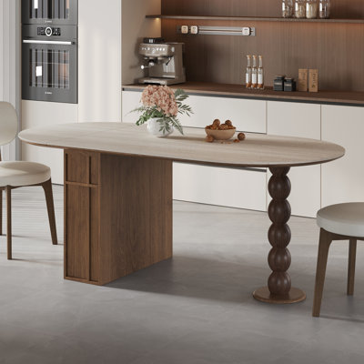70.87" L Foldable Oval Dining Table with Storage, Extendable Kitchen Table, Sintered Stone Tabletop & Wood Base Dining Table