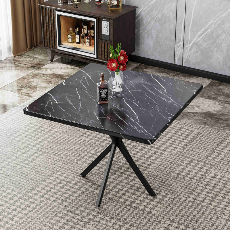 Table de salle à manger carrée, table de salle à manger carrée moderne Mid-Century pour 4 à 6 personnes, table basse, Noir