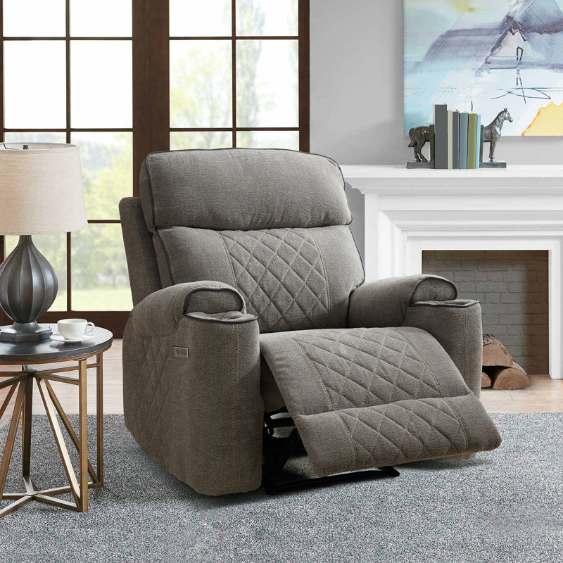 38.8" W Chenille Power Recliner, Light Gray Chenille