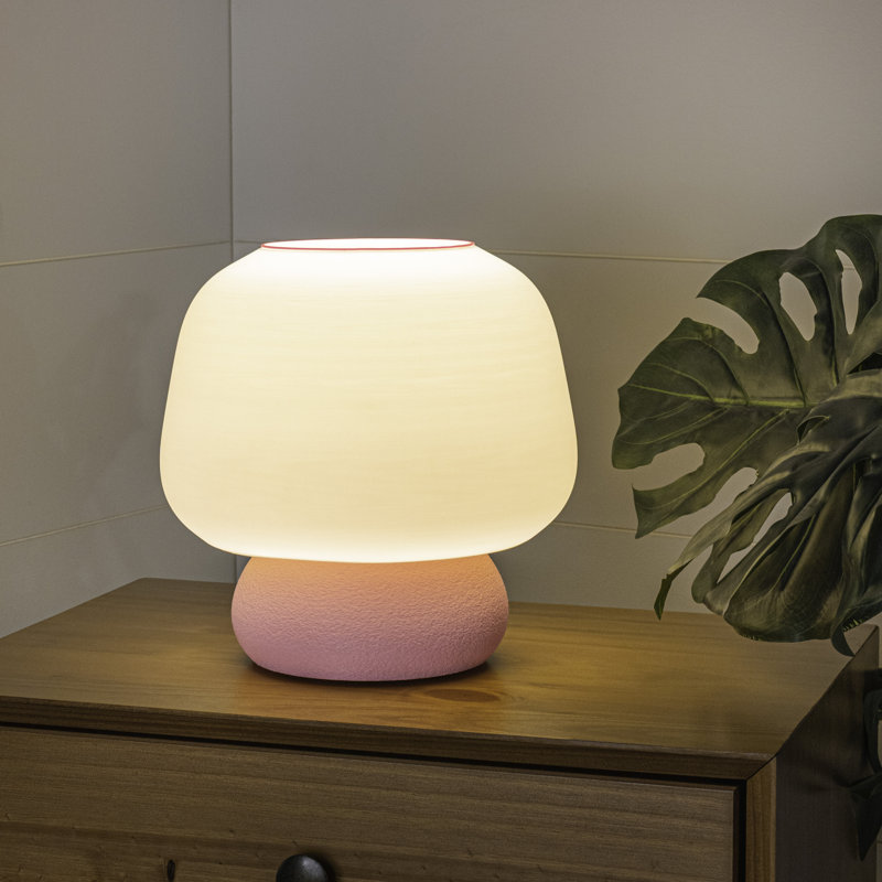 Mushroom 10" Modern Classic Plant-Based PLA 3D Printed Dimmable LED Table Lamp, Light Pink, White