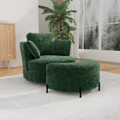 Fauteuil demi-tonneau pivotant en chenille de 40,5 po de largeur avec repose-pieds et coussins