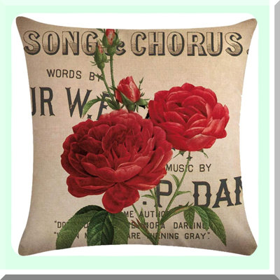 Blooming Rose Garden Decorative Pillowcases - Set of 2, Square Throw Pillow Covers for Sofa, Couch, Bed - Red Rose Flower Pattern