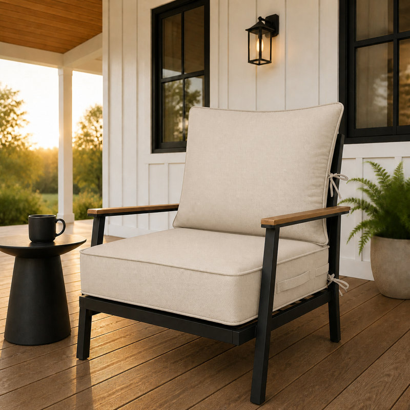 Ensemble de coussins pour chaise d'extérieur de 16,5 cm d'épaisseur, siège en mousse de 61 x 61 cm avec coussin de dossier, housse amovible et attaches