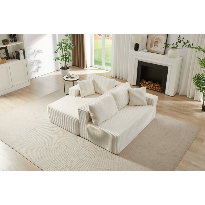 Canapé modulaire en L avec siège profond, sans assemblage requis, canapé-lit modulaire pour salon et chambre à coucher, blanc