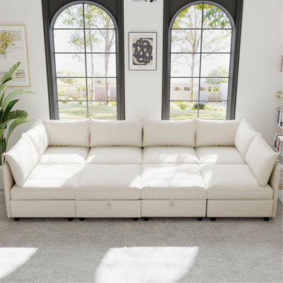 Modular Sectional Sofa, Convertible Sofa Seat With Storage, Sleeper Sectional Sofa Set, Fabric Flexible Modular Combinations for Living Room