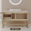 Meuble-lavabo sur pied de 91 cm (36 po) avec lavabo en céramique, cadre doré, 2 tiroirs, placard et tablette ouverte-653559954