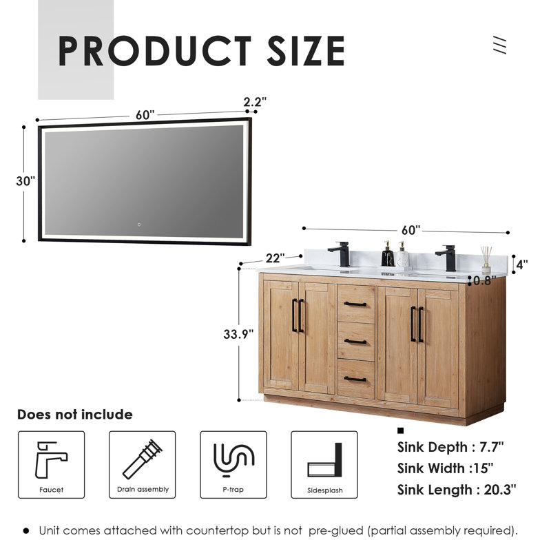 Meuble-lavabo double 60 po avec miroir Cicero
