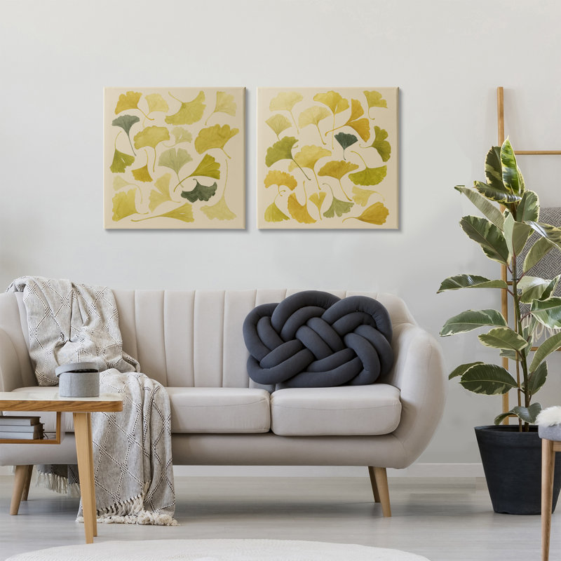 Ensemble de 2 toiles d'automne au ginkgo aux tons d'automne, design par Grace Popp, H 24 po x l 48 po
