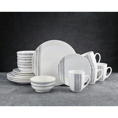 Studio Nova Brushed Lines 16-Piece Porcelain Dinnerware Set, Service for 4