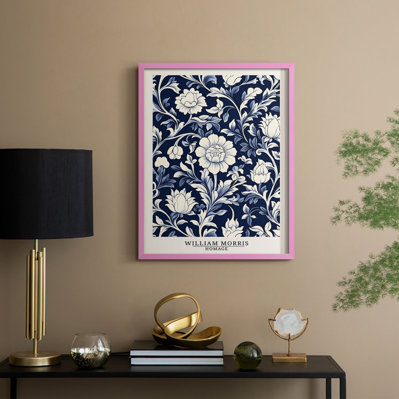 WM MORRIS Series DCCLXII Framed Print - Solid Wood, Rose, H 15 po x l 12 po