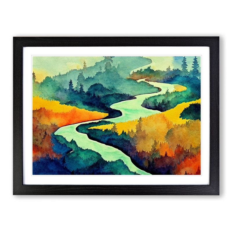 Magical Forest River - Framed Print, Black, 46cm H x 64cm W x 2cm D