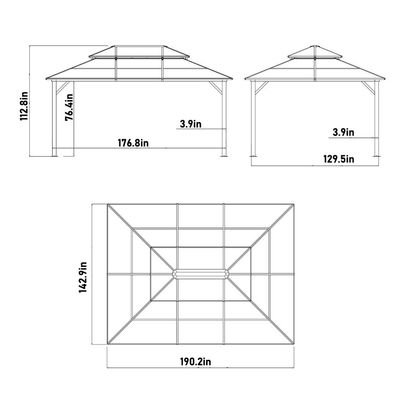 Aluminum Patio Gazebo, 15.8ft x 11.9ft