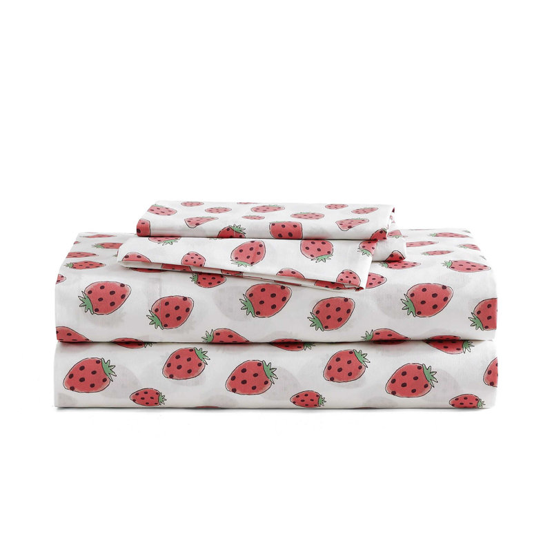 Ensemble de draps en coton percale Poppy & Fritz, Ensemble de draps lit simple + 1 taie d'oreiller, Rose