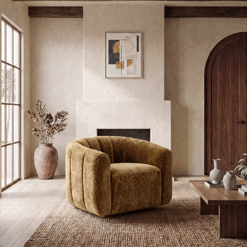 Fauteuil pivotant de 38 po de large Iyari, Gold Chenille