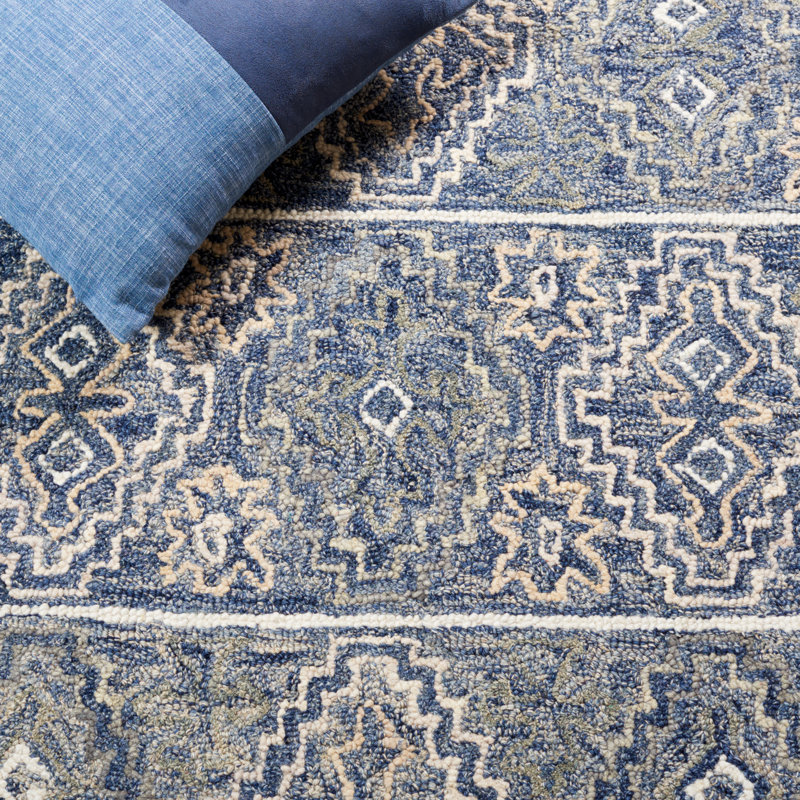Tapis bleu en laine touffeté à la main Deyoung, Rectangle 9 pi x 12 pi