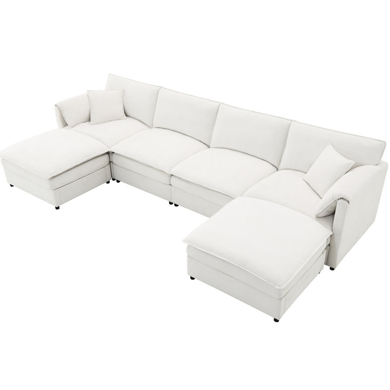 Canapé en U en chenille avec repose-pieds, canapé-lit double à 6 places, canapé spacieux de 134 x 66 po au choix pour le salon, coussins et housse chic et amovible