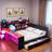 Modern Gaming Daybed With Integrated Desk, Light Strips, Built-in Charging Station, 3 Storage Drawers And Storage Shelves-185784244-185784245