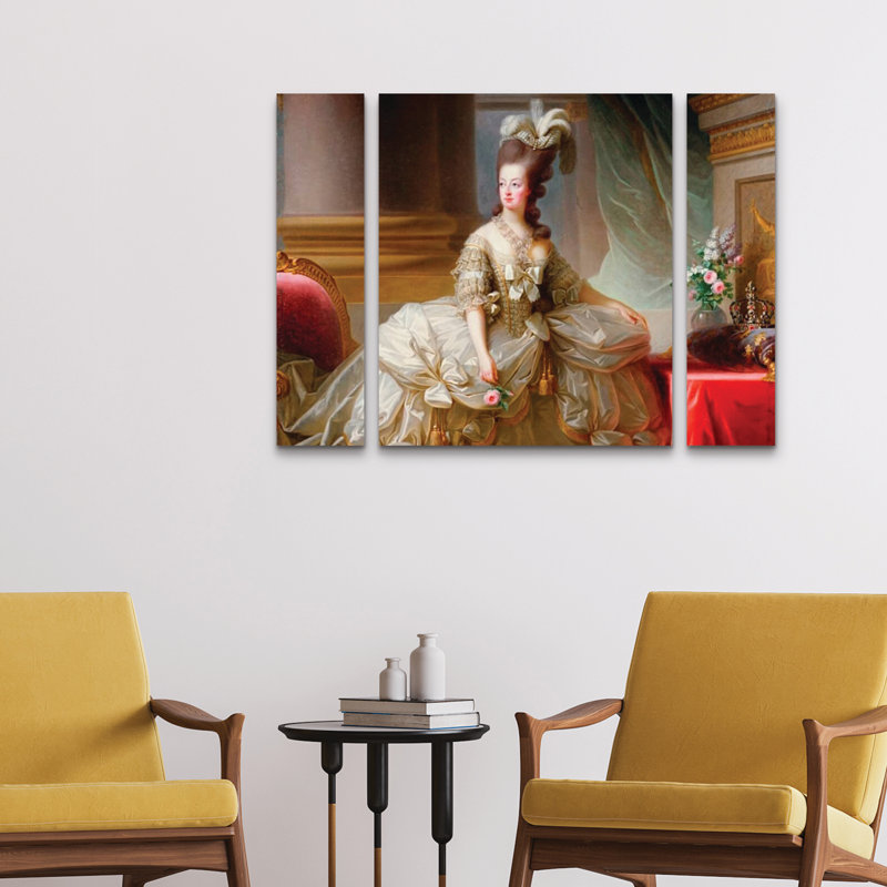 Ensemble de 3 panneaux - Marcus Jules «Marie Antoinette in Court Dress», art mural sur toile pour le salon, la chambre à coucher ou le bureau 