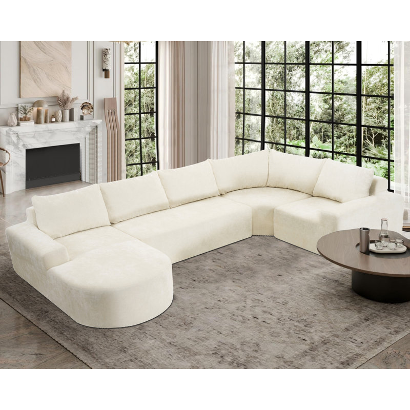 Chenille Upholstered Modular Sofa Sectional-No Assembly Required, Beige Chenille, 141.7'' W