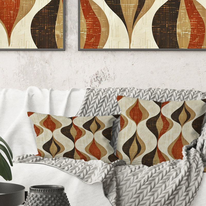 Coussin brun Mid Ogee Print III - Mid-Century