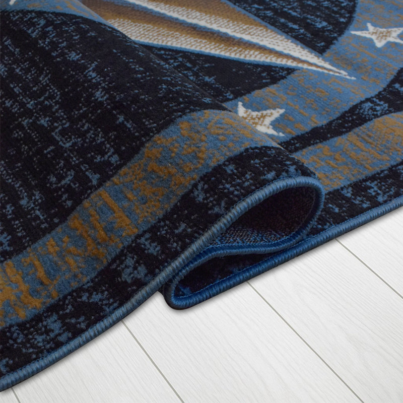 Tapis Aaleeyah Western | Design médaillon étoile solitaire | Polypropylène | Tapis décoratif d'intérieur, Marine