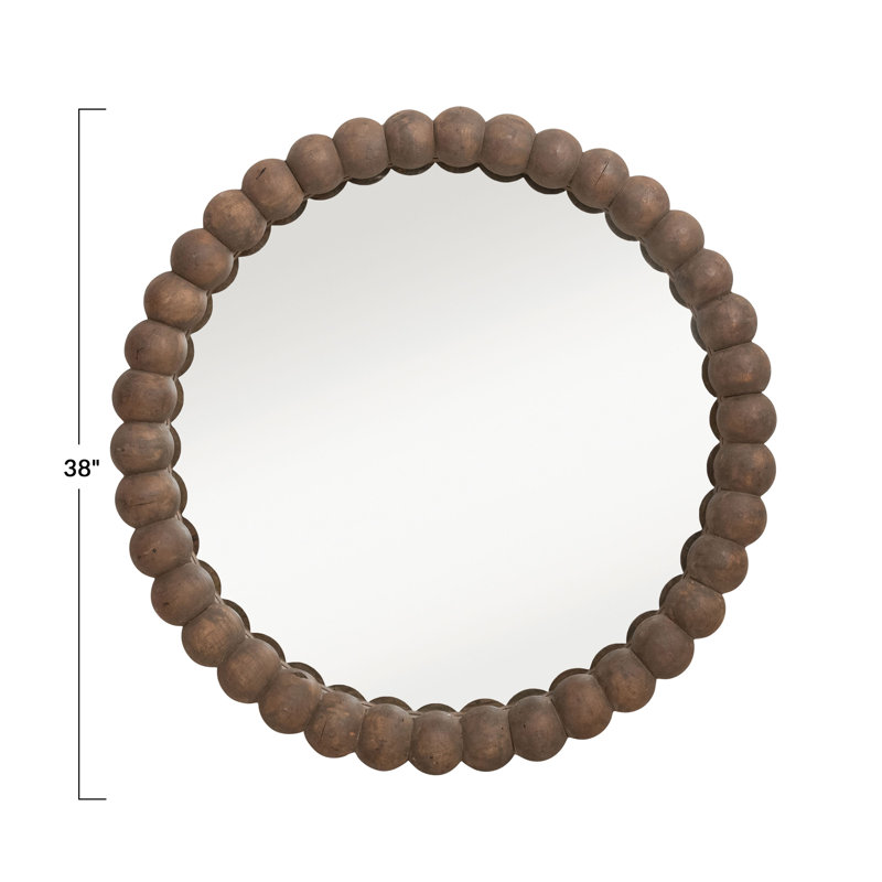 Wood Bobbin Framed Round Wall Mirror