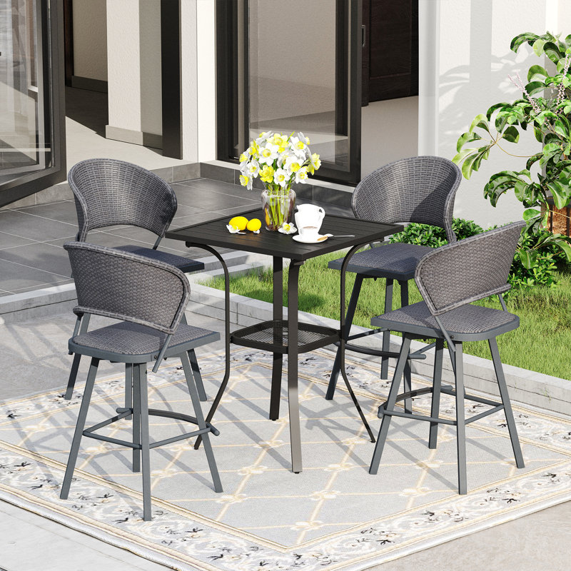 5 Pieces Outdoor Bar Set With Siwivel Bar Stool, Gray