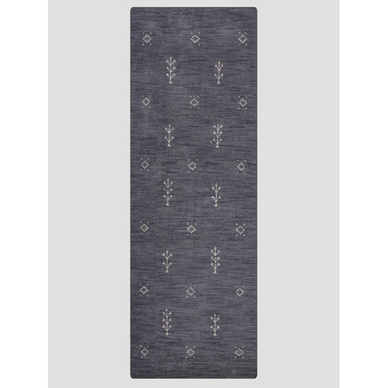 Tapis de couloir en laine noué à la main Anley - 2 pi 6 po x 8 pi, couloir de couleur blanc anthracite, design moderne contemporain, tapis épais antidérapants faits à la main pour salon, chambre à coucher