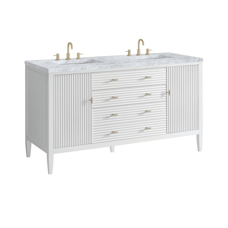 Myrrin 60'' W Double Vanity, Carrara White, Bright White, 8" Widespread