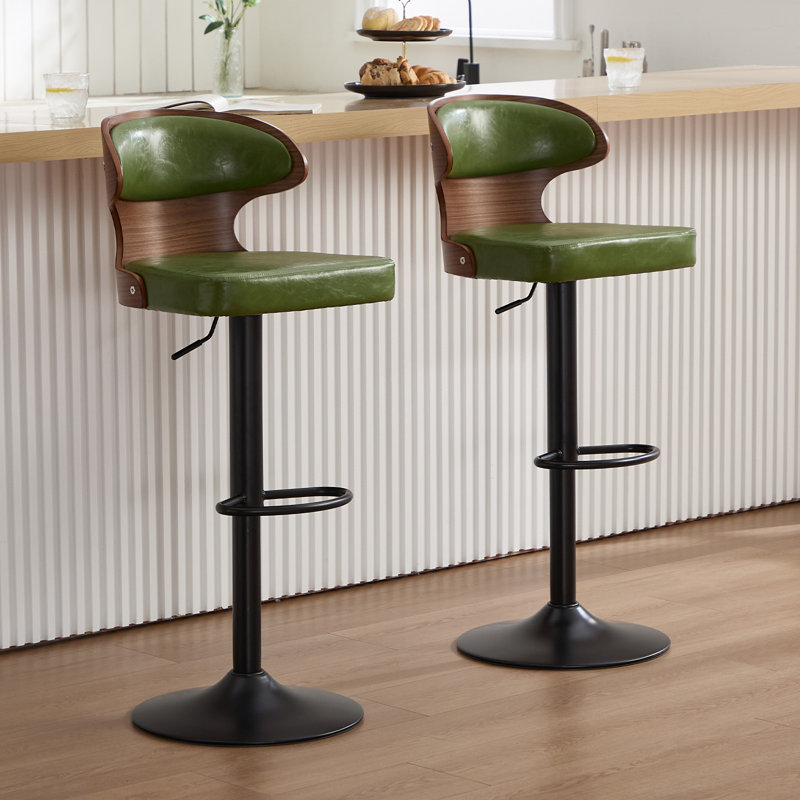 Swivel PU Leather Adjustable Height Bar Stool, Green