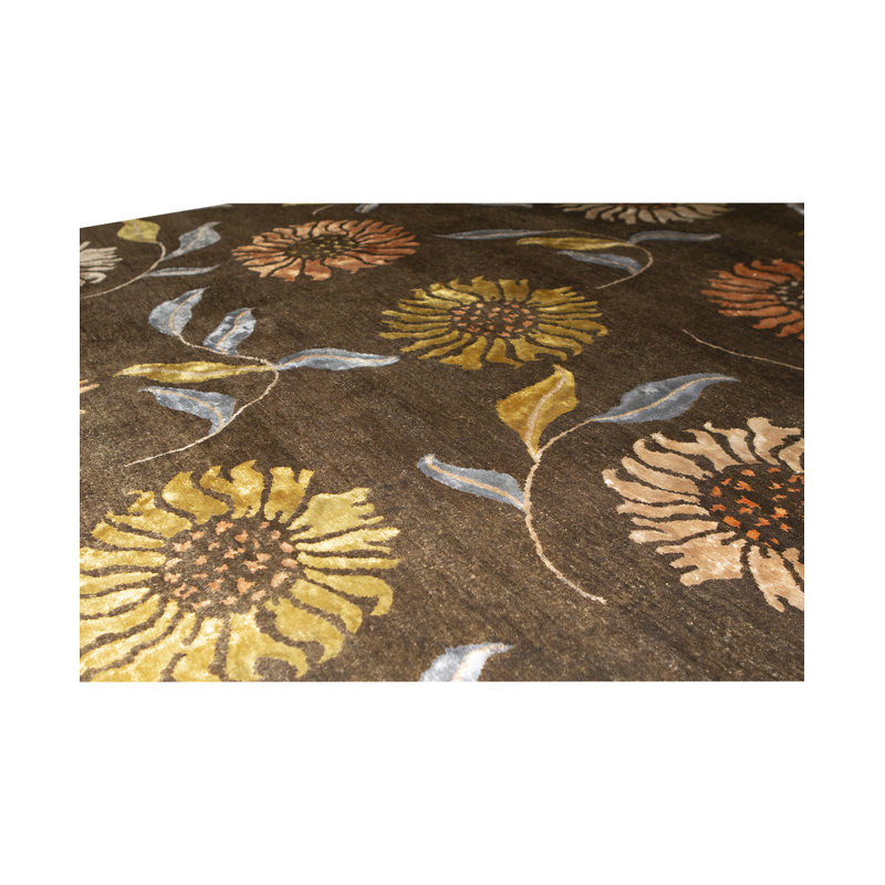 Tapis brun et rouille de haute qualité noué à la main